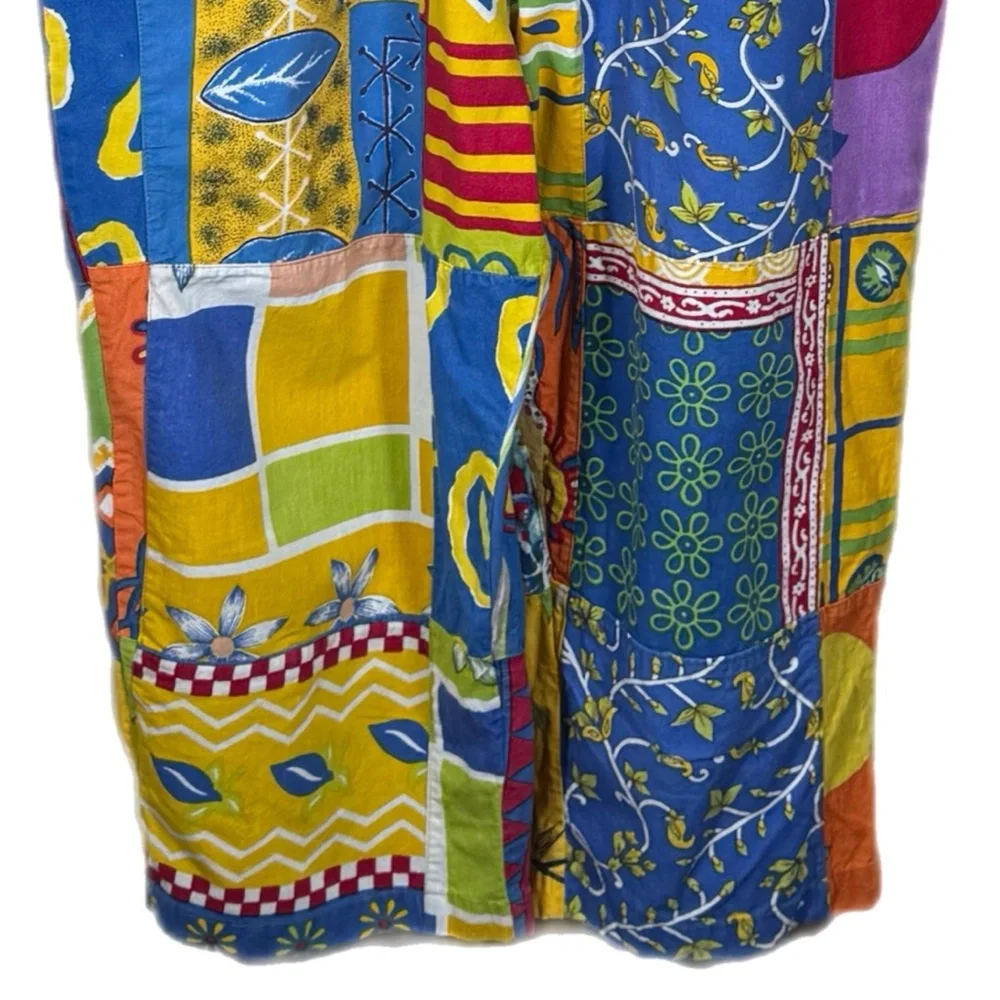 Sacred Threads Vintage Patchwork Overalls Romper M Cottagecore Hippie Boho - Picture 4 of 14